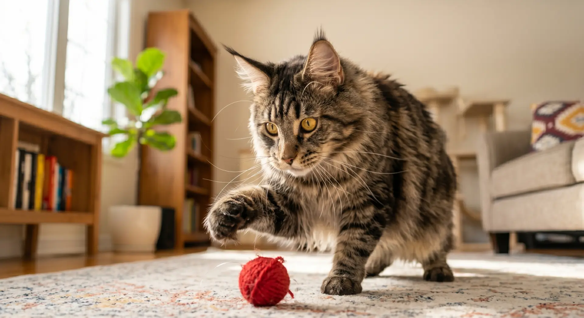 maine coon joue balle
